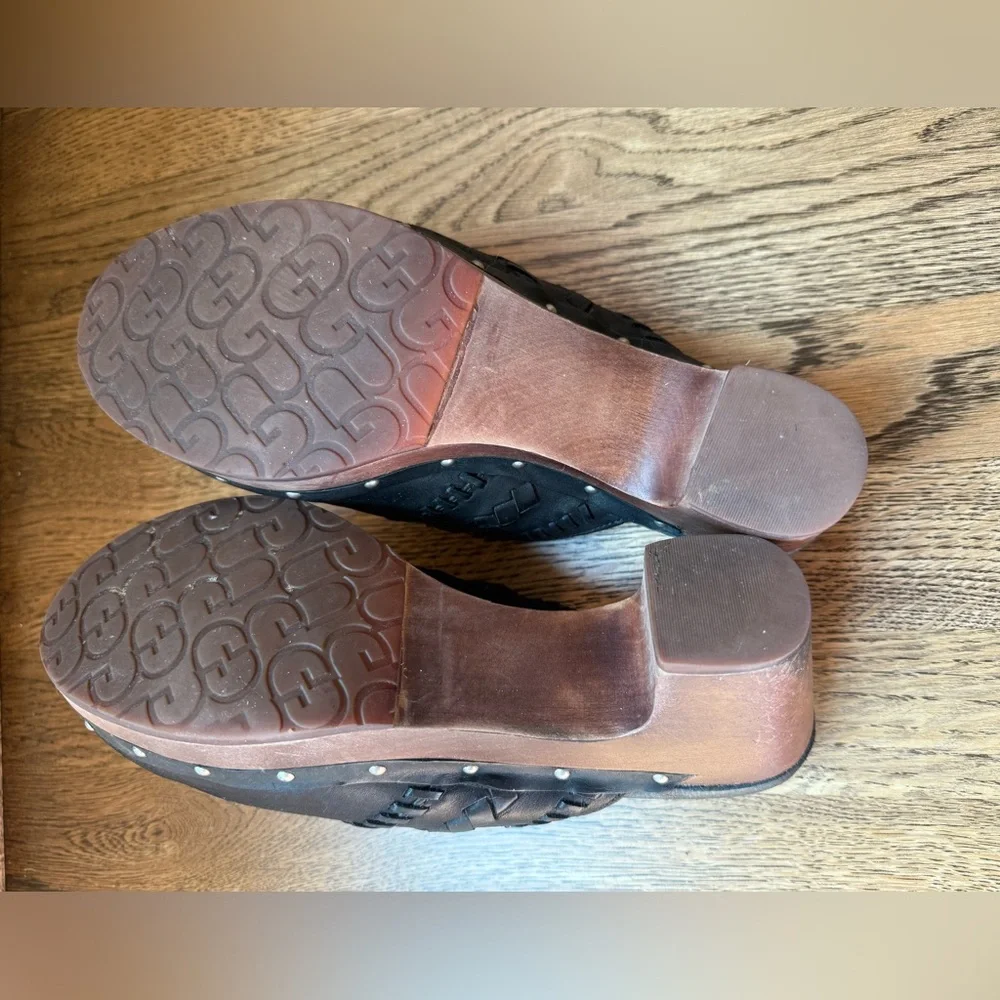 UGG Black Leather women Clogs
